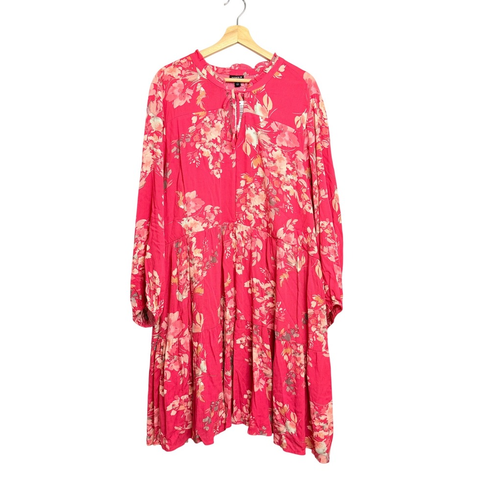 Torrid‎ Pink Coral Floral Tiered Midi Dress 4 4X Plus Long Sleeve NWT